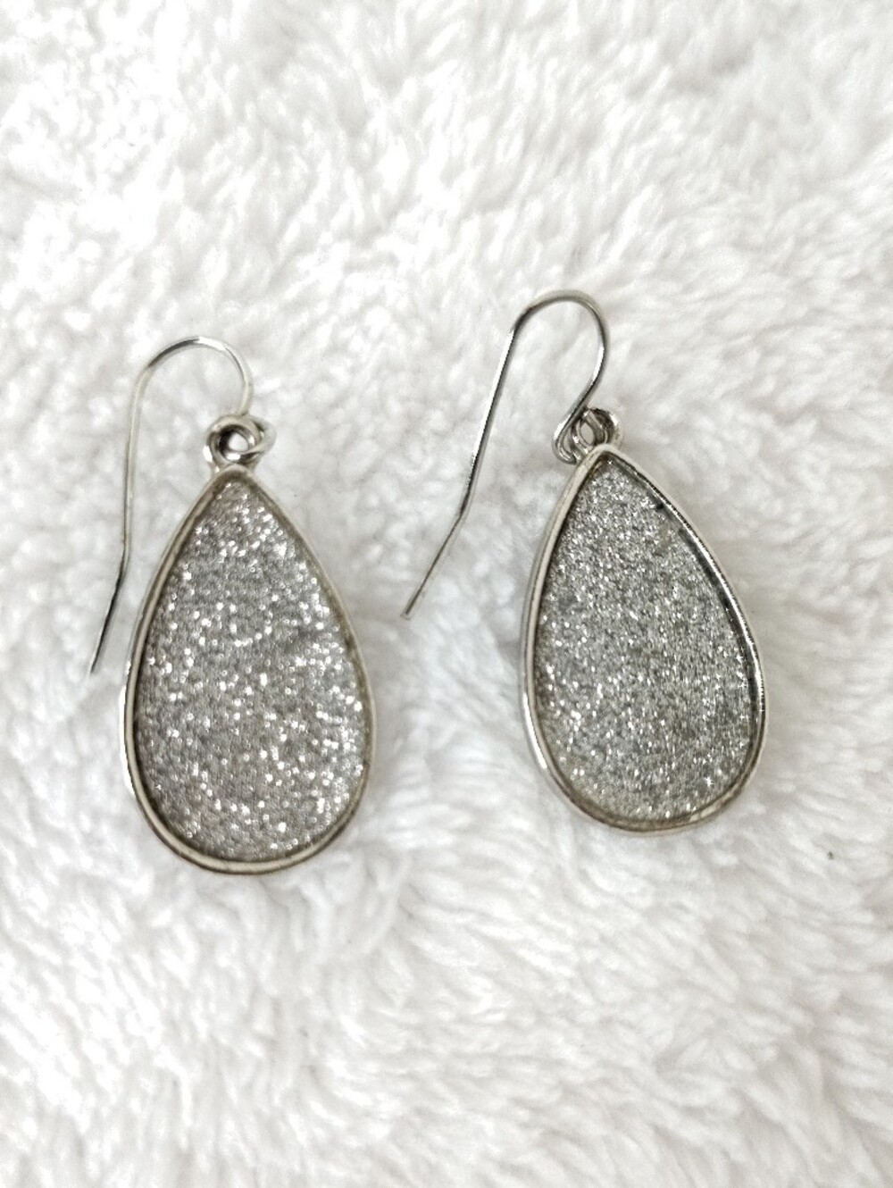 reserved Bling Earrings Silver Glitter Teardrop Dangle Fish Hook